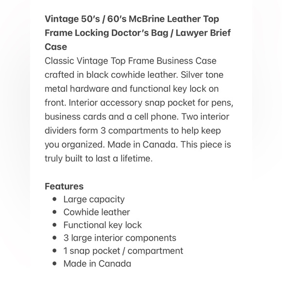 Vintage 50’s / 60’s McBrine Leather Top Frame Locking Doctor’s Bag  Brief Case - Picture 14 of 15
